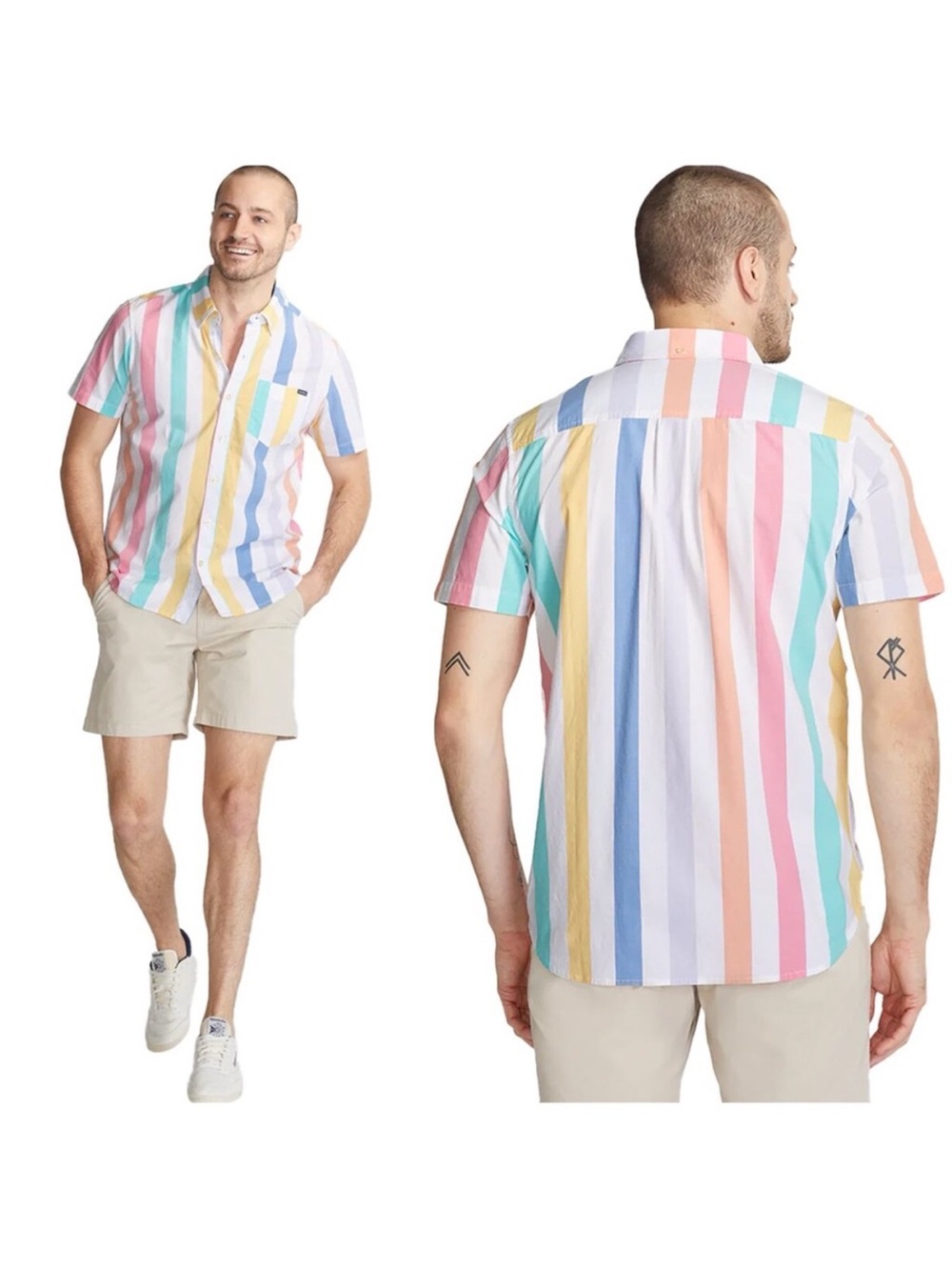 Men's Pastel Multi-Stripe Short Sleeve Shirt